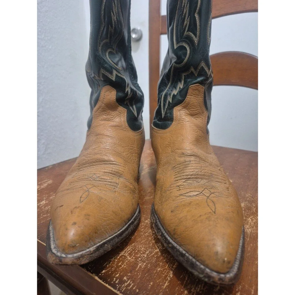 Vintage Tony Lama Two Tone Cowboy Boots Men's Size 11D Brown Western 7700